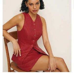 Reformation Red Button-Front Mini Dress